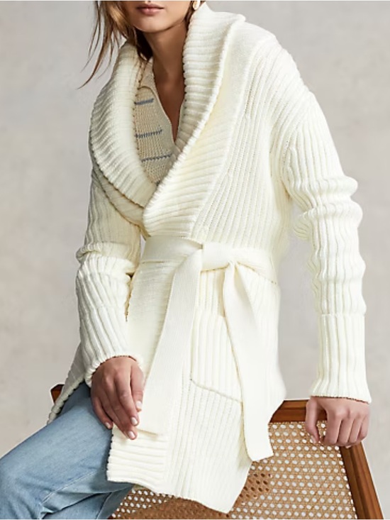 Ralph Lauren Sweaters - Polo Ralph Lauren Shawl-Collar Cardigan XS Ivory 100% Cotton Belted Sweater $495